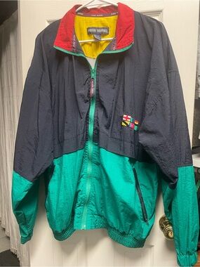 Pure Water Colorblock Windbreaker Jacket - Navy/Teal/Red/Yellow